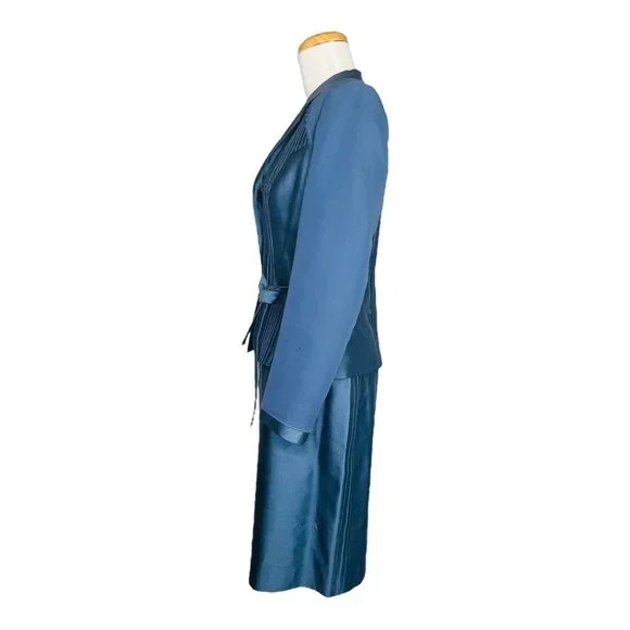 Albert Nipon Evening 2 Piece Skirt Silk Suit NWT Rt $500 Blue Size 4